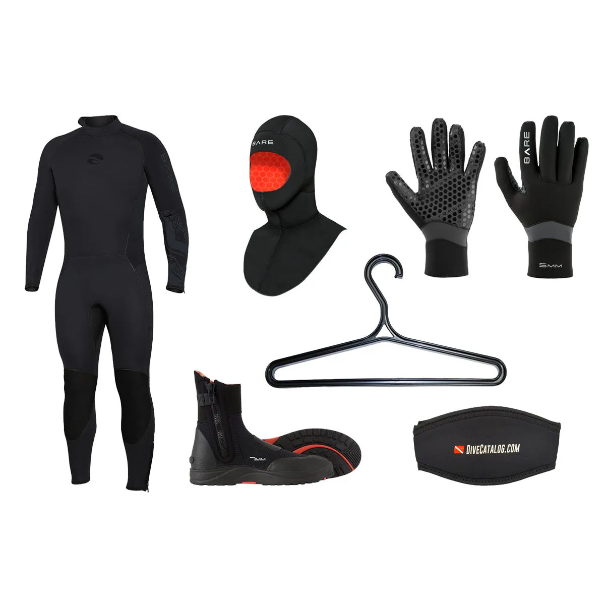 BARE Men's 7mm Velocity Ultra Full Wetsuit Package w/ FREE Wetsuit Hanger & Mask Strap