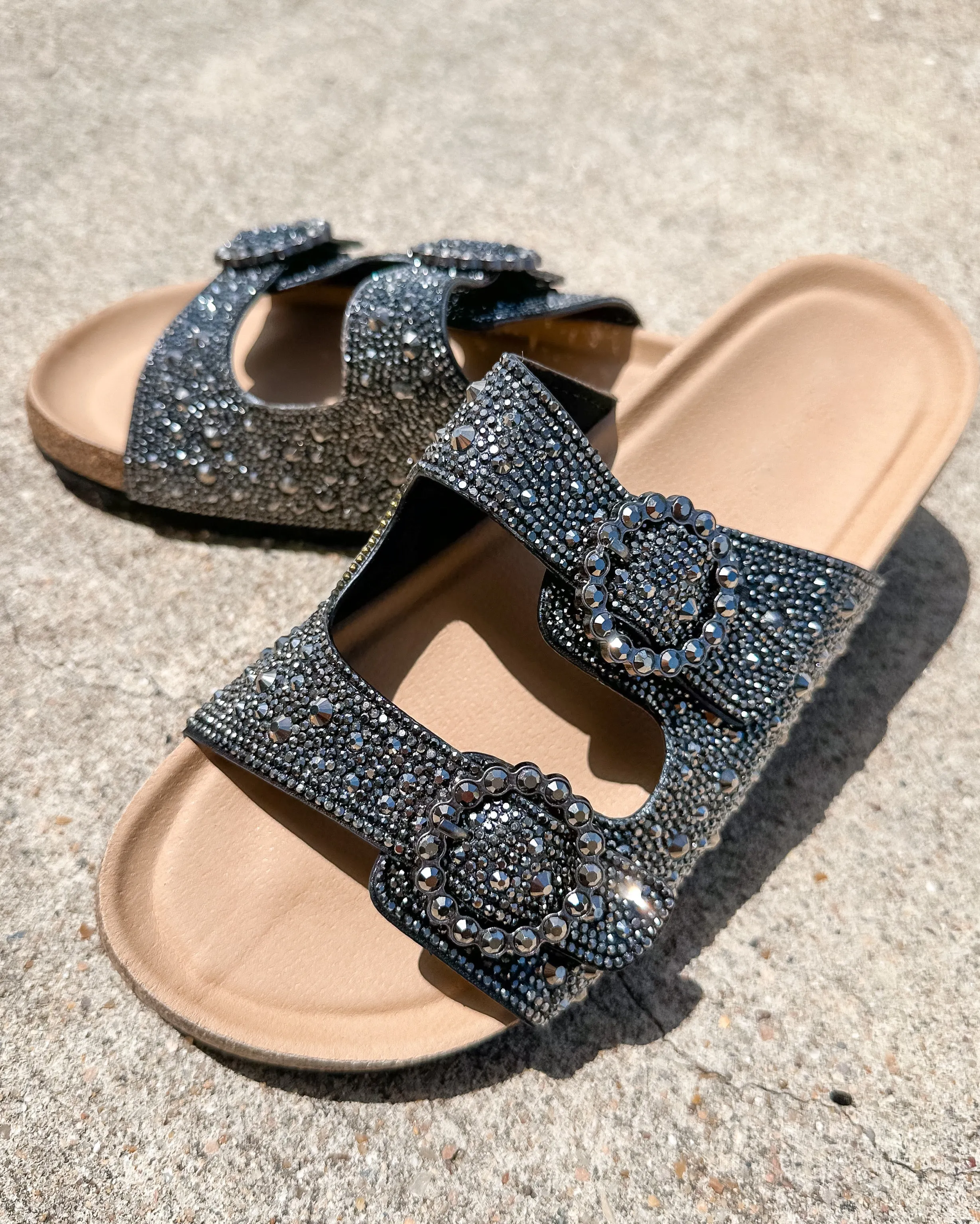 Berkley Rhinestone Sandals - Black