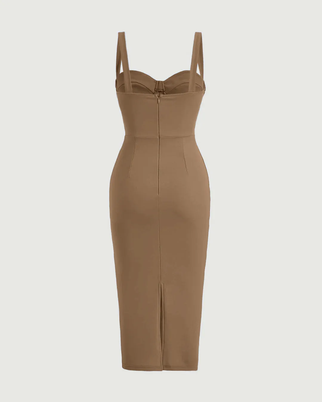 Cocktail Style Corset Detail Bodycon One Piece Dress In Latte Tone