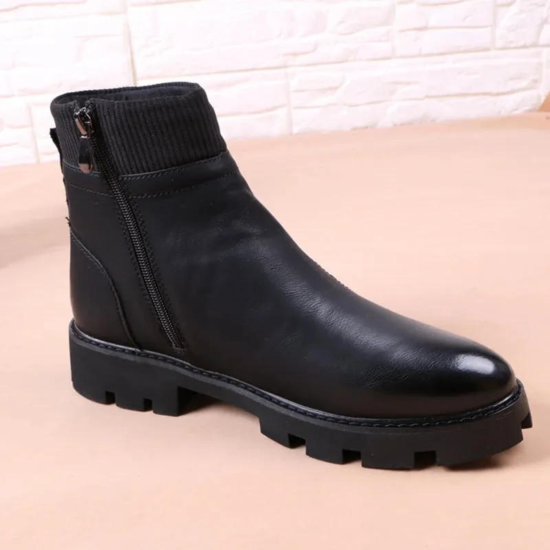 Cowboy platform leather boots