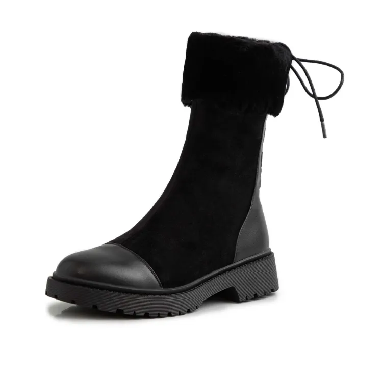 Cuper Women's Round Toe Snow Black Boots