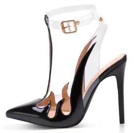 Elegant Snake Print Hologram T-Strap Heels