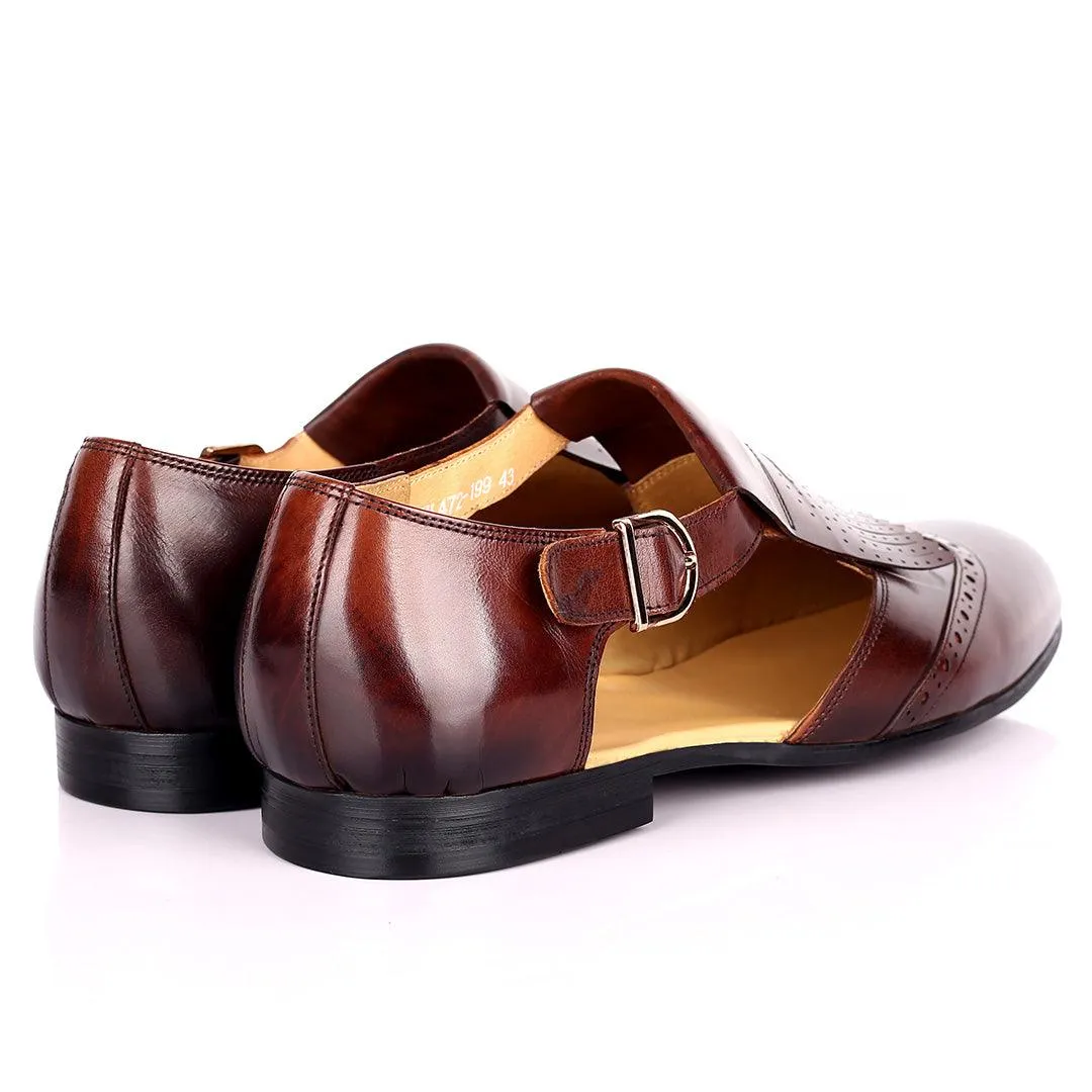 Gian Elegant Fringe Designed Men's Sandal - Coffee