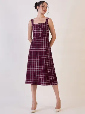 Maroon Check Fit & Flare Dress