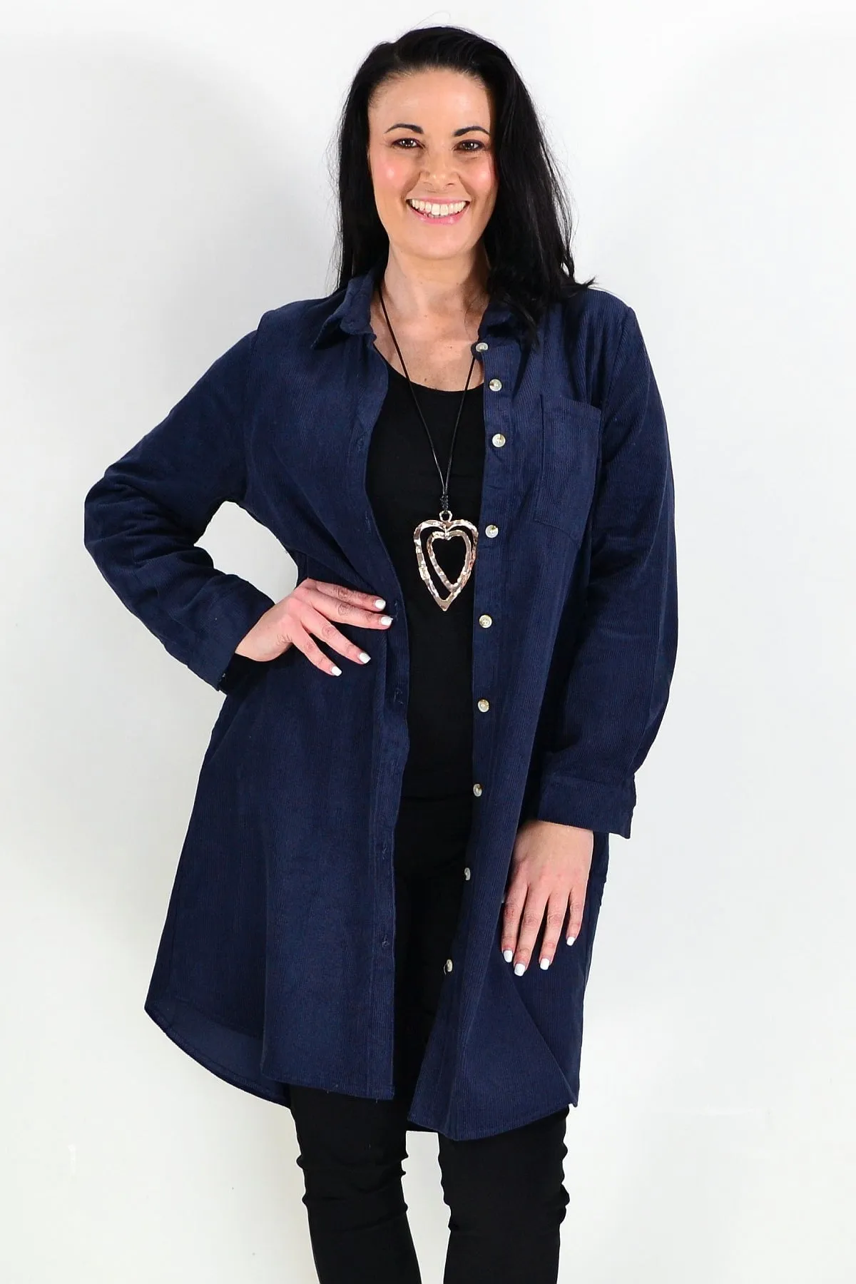 Navy Blue Corduroy Tunic Shirt