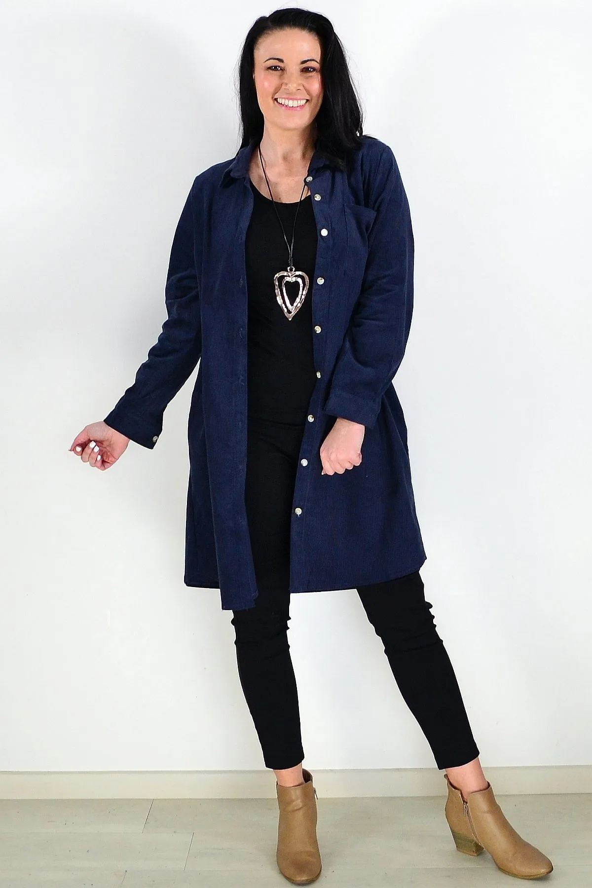 Navy Blue Corduroy Tunic Shirt