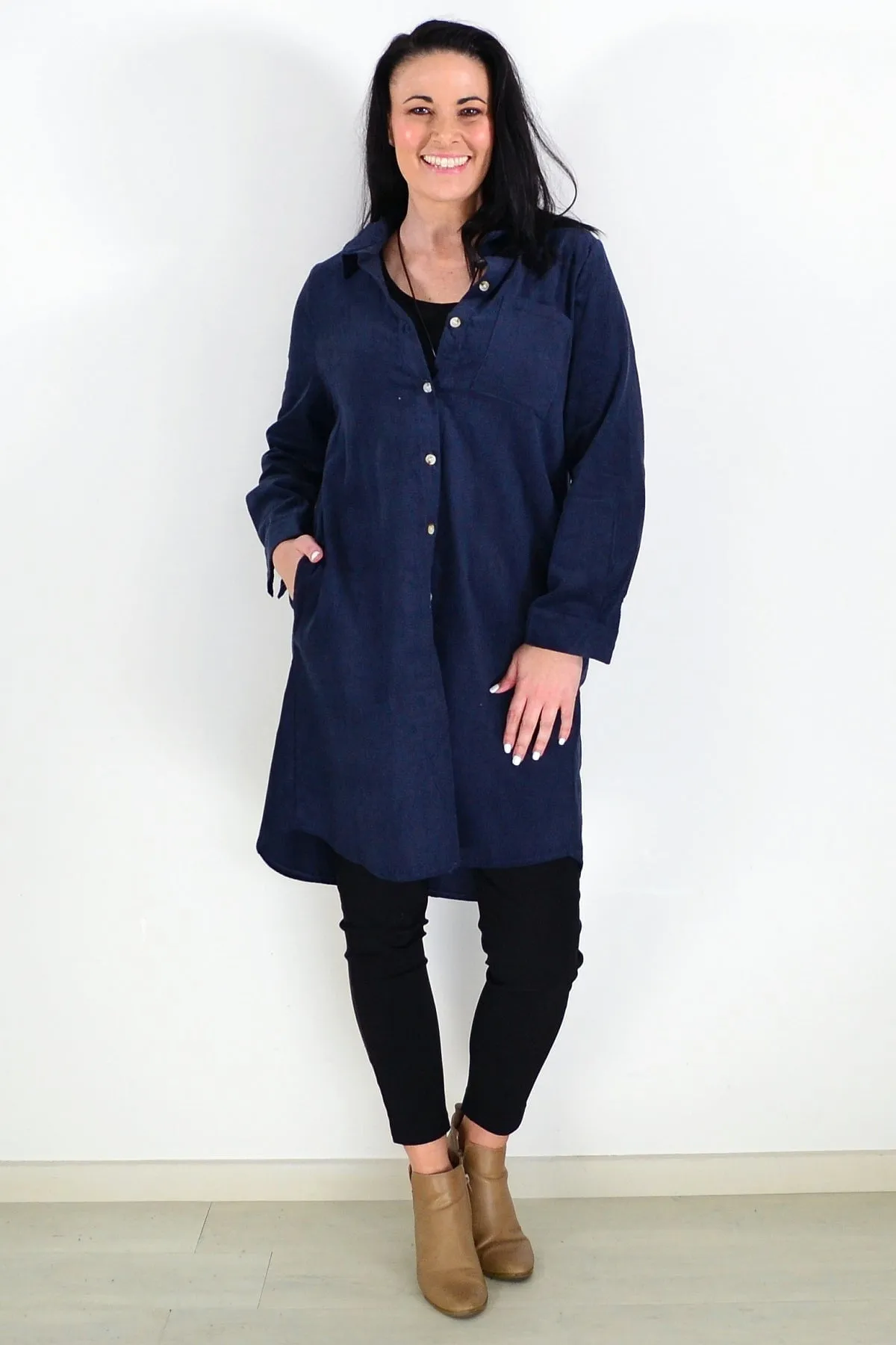 Navy Blue Corduroy Tunic Shirt