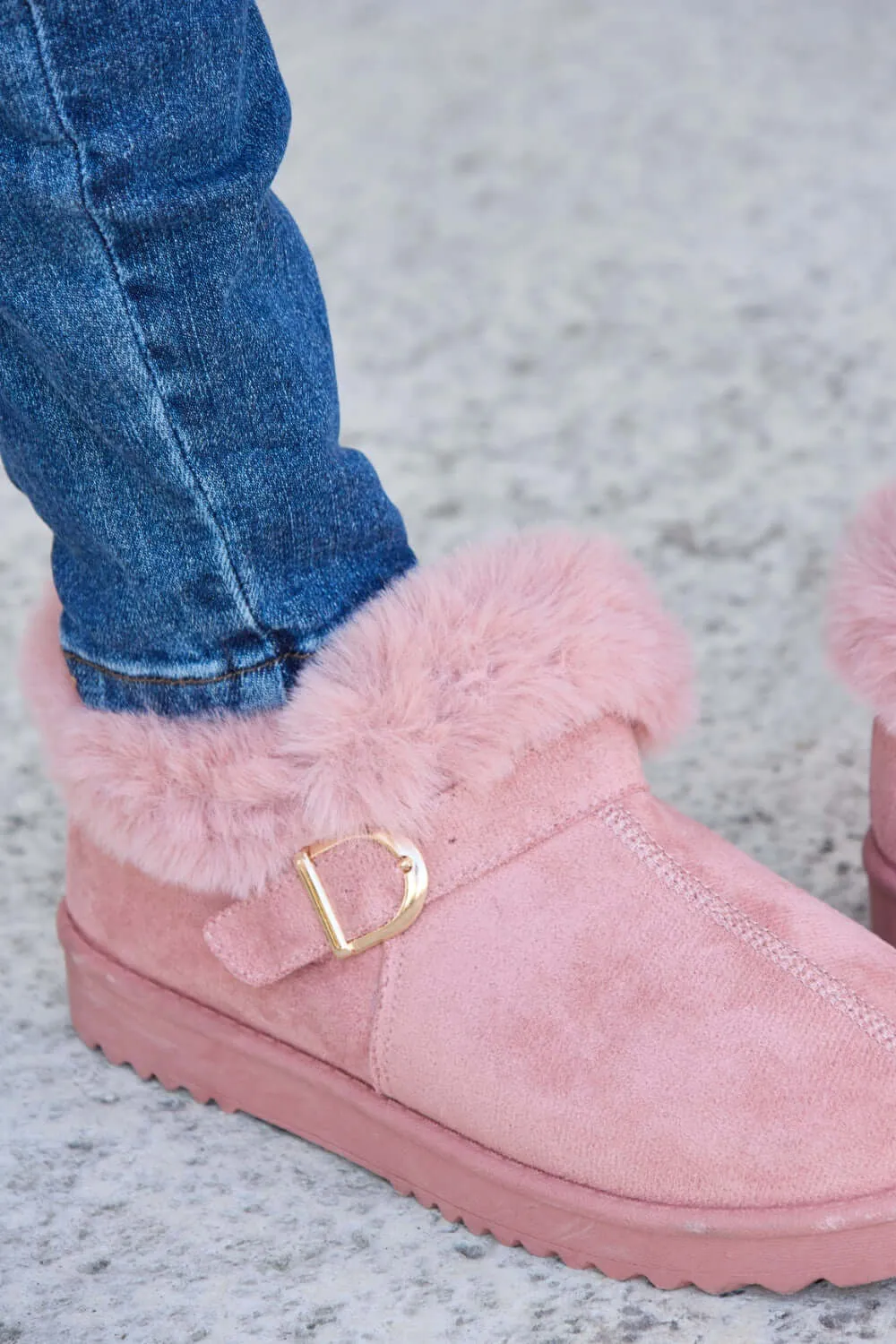 Pink Furry Chunky Thermal Ankle Boots