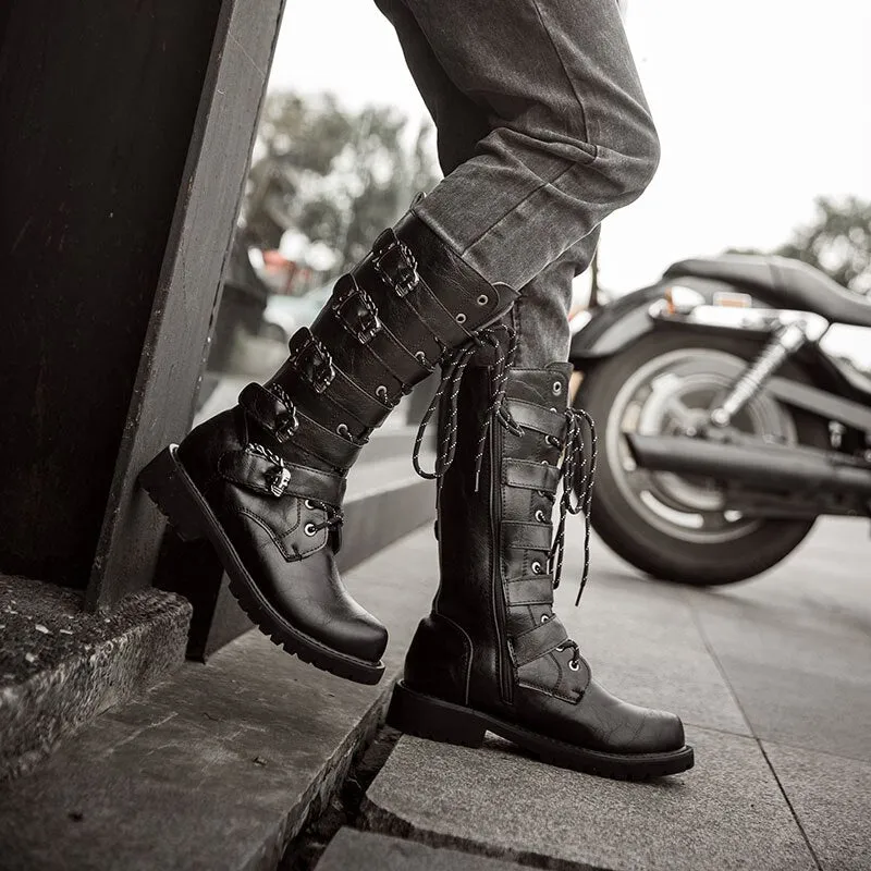 Retro Punk Leather Motorcycle Boots