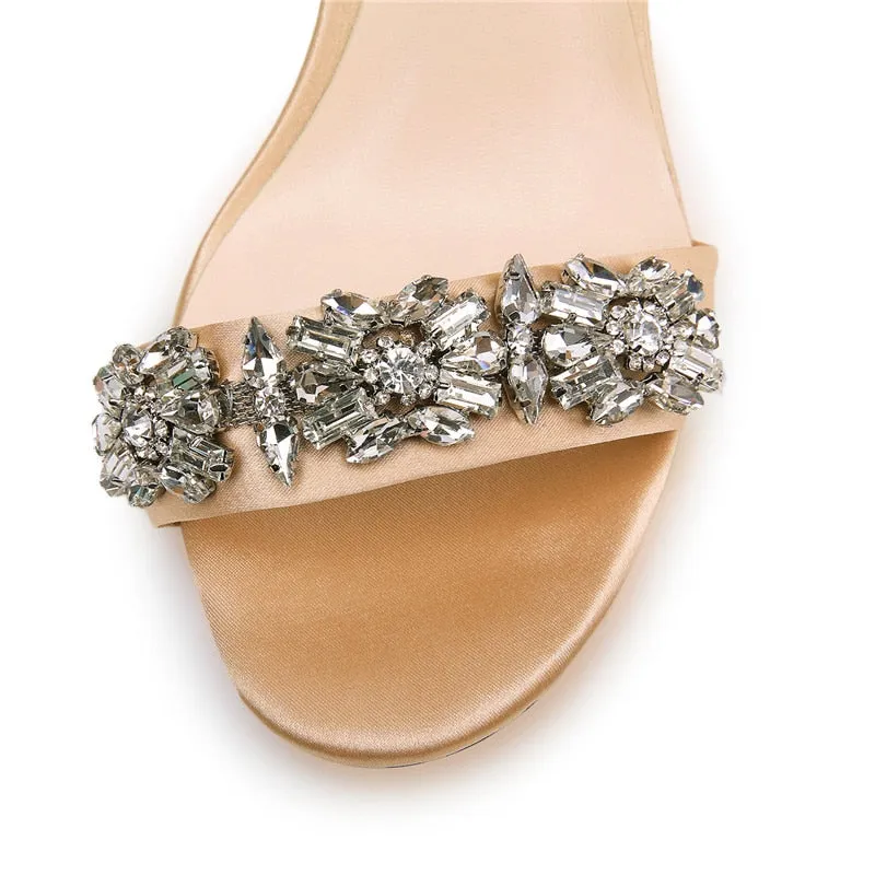 Silk Rhinestone Embellished High Heel Ankle Strap Sandals