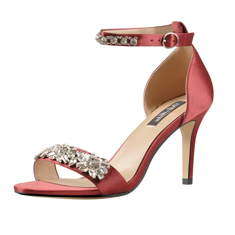 Silk Rhinestone Embellished High Heel Ankle Strap Sandals