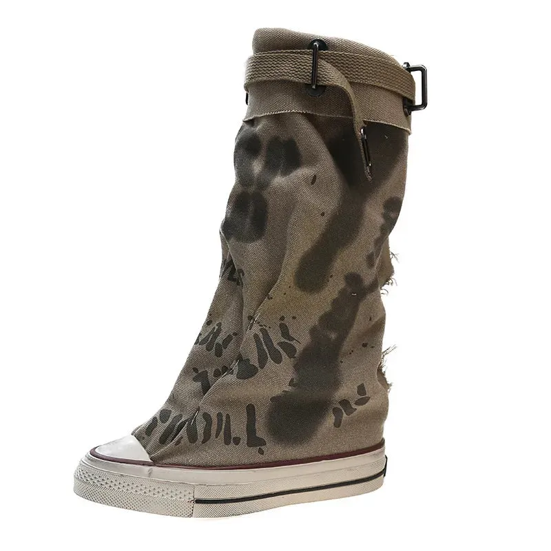 Trendy Platform Graffiti Mid-calf Boots