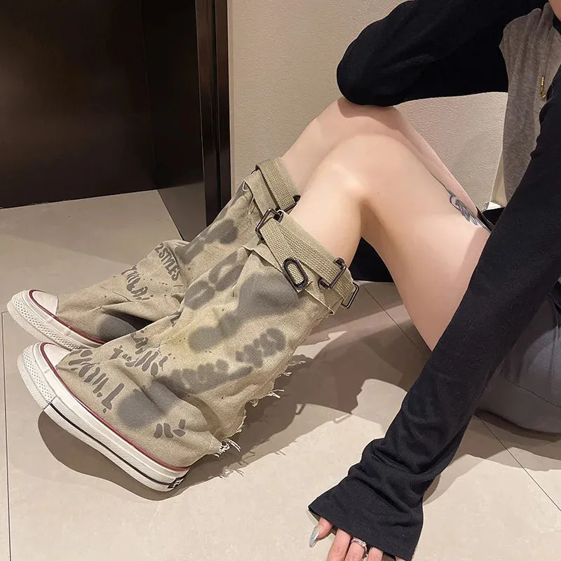 Trendy Platform Graffiti Mid-calf Boots