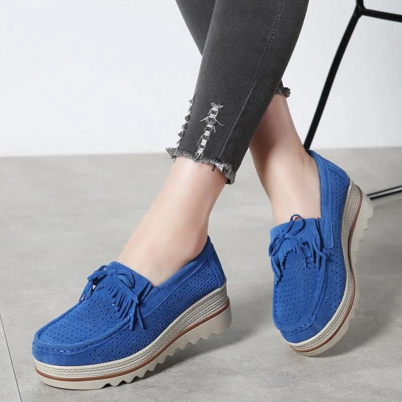 Women Casual Shoes Platform Moccasin Slip On Walking Shoes